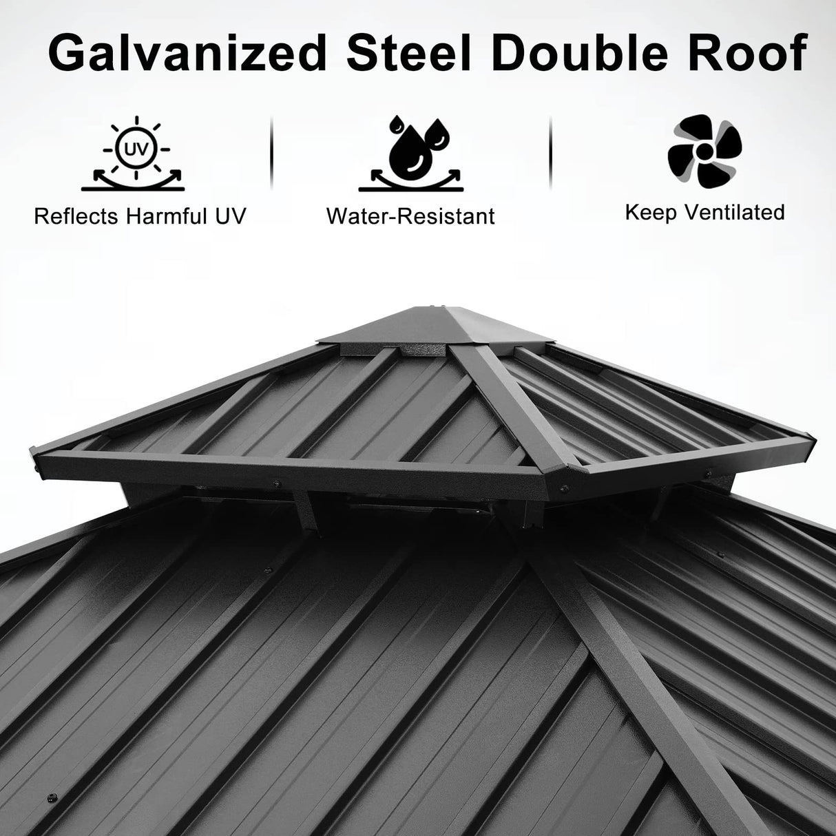 ABCCANOPY Hardtop Gazebo 8x8 - Outdoor Metal Hard Top Gazebo, Permanent Galvanized Steel Aluminum Framed Pavilion with Netting and Curtain for Patio Backyard Lawn Garden (Double Roof, Gray) ABCCANOPY