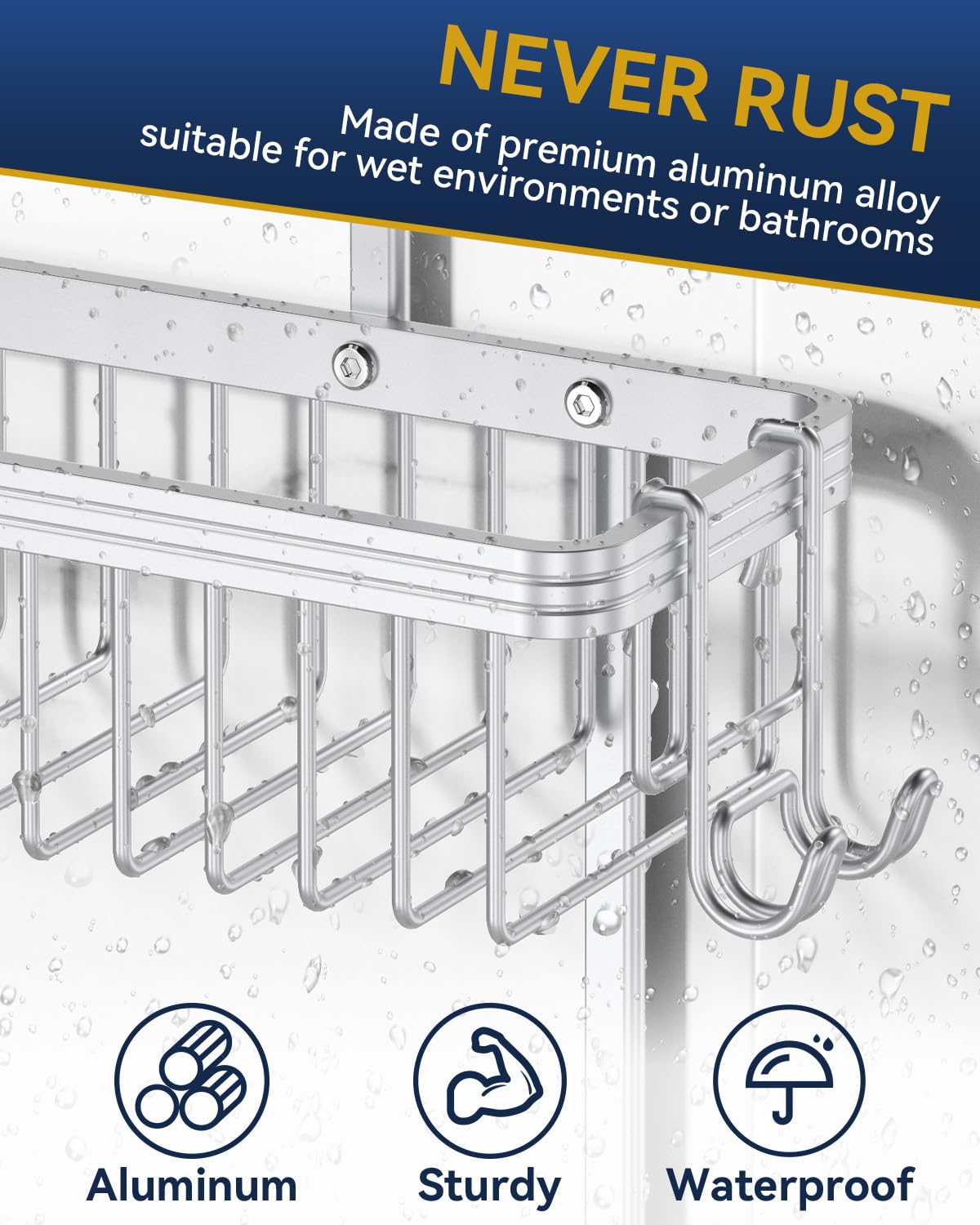 YASONIC Shower Caddy Hanging, Never Rust Shower Organizer Hanging, Aluminum Shower Racks for Inside Shower with Hooks for Razor, Bathroom Organizers and Storage with Soap Holder, Bright Silver YASONIC