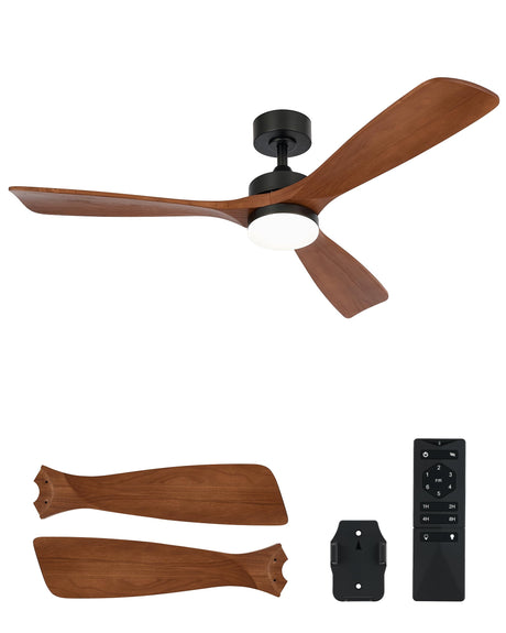 VONLUCE Ceiling Fans with Lights, 52 Inch Ceiling Fan and Remote, 6 Speed Reversible Noiseless DC Motor, 3CCT, Wood Ceiling Fan for Outdoor Indoor Farmhouse Patios, Walnut VONLUCE