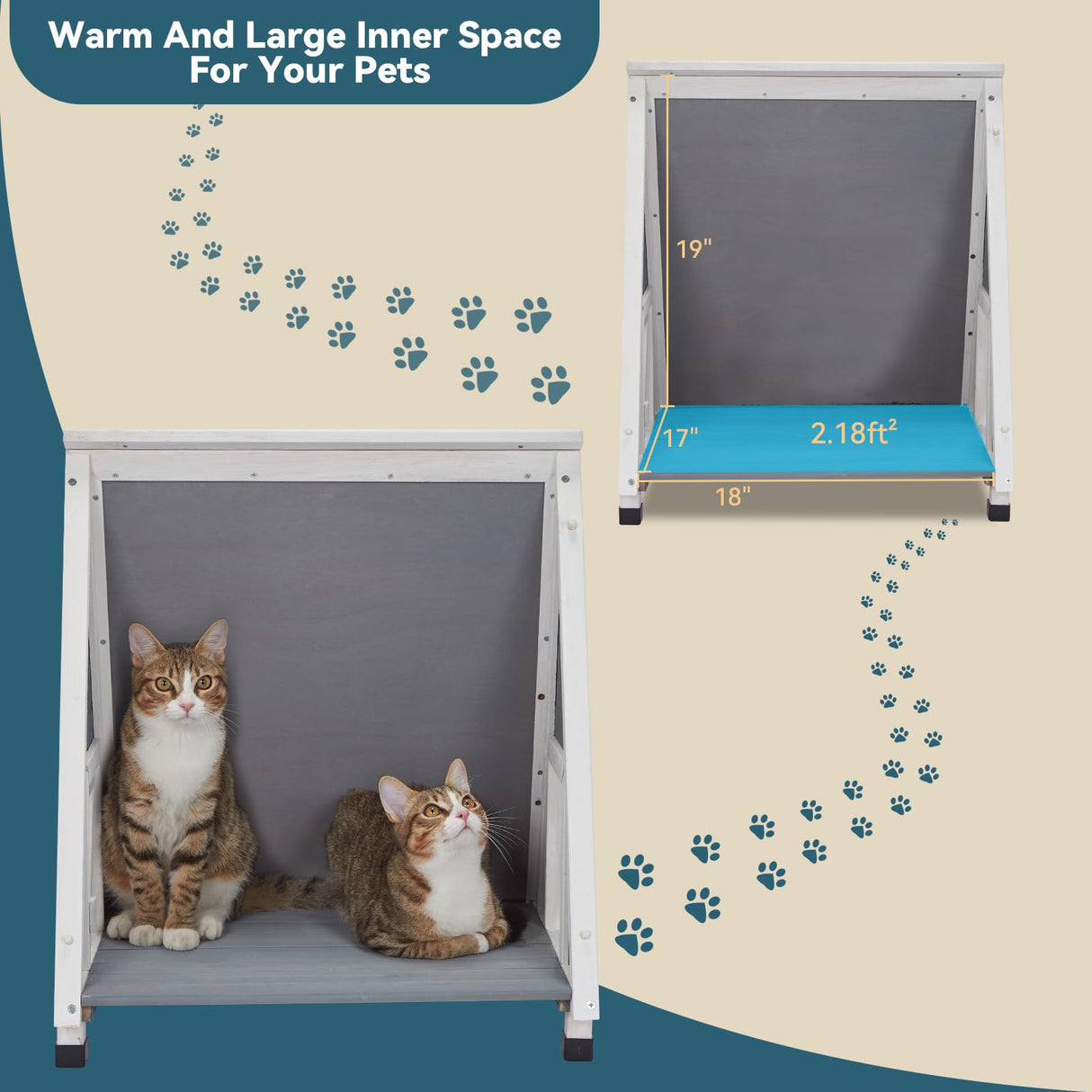 Petsfit Cat House for Outdoor Indoor Cats Weatherproof, Outside Feral Cat Shelter with Escape Door Petsfit