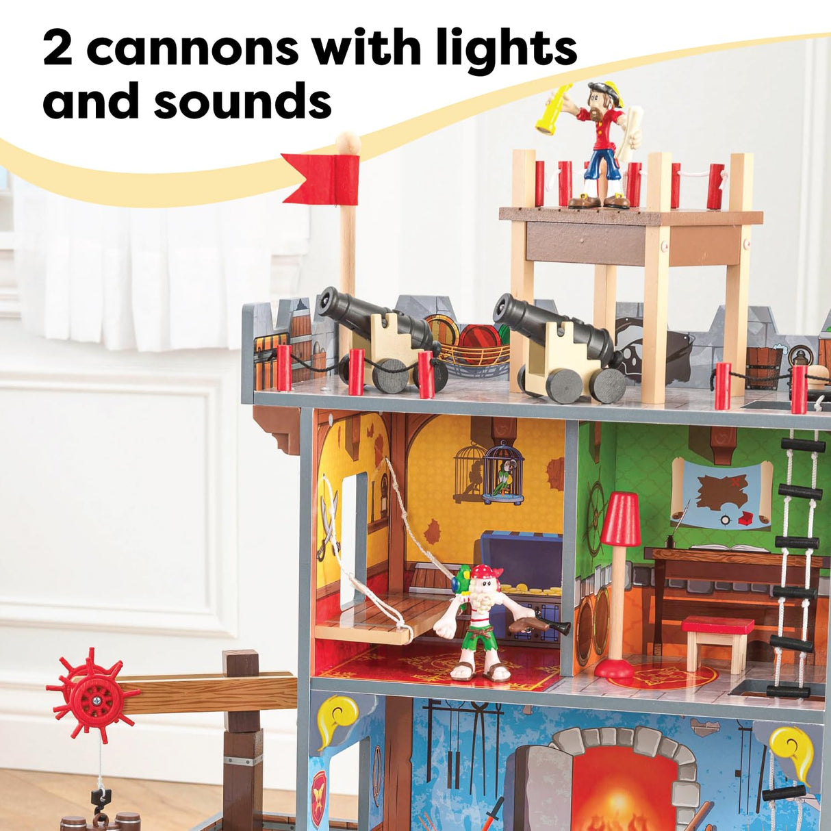 KidKraft Pirate's Cove Wooden Ship Play Set with Lights and Sounds, Pirates and 17-Piece Accessories, Gift for Ages 3+ KidKraft