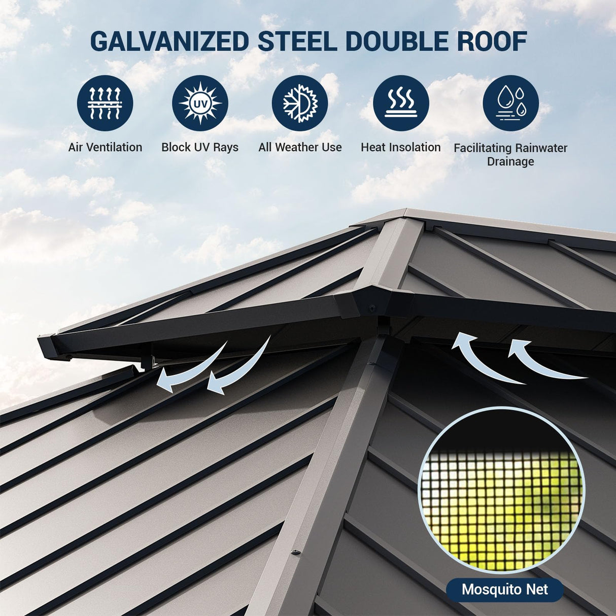 UDPATIO 12' x 16' Hardtop Gazebo, Wood Grain Finish Aluminum Frame Outdoor Gazebo with Galvanized Steel Double Roof, Metal Gazebo Canopy with Curtain and Netting for Patio, Deck and Lawn, Beige UDPATIO