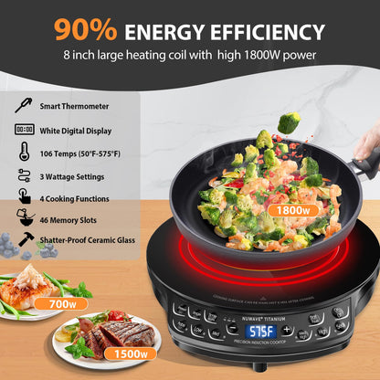 Nuwave Induction Cooktop, Improved Hot Plate with Digital Probe , 106 Temps 100°F-575°F, 3 Watt Settings, Portable Induction Burners for Cooking