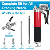 GATTLELIC Heavy Duty Grease Gun Kit, 8000 PSI Professional Pistol Grip 14 oz Load with 12" Flex Hose, Locking Coupler, Extension Pipe, and Sharp Nozzle GATTLELIC