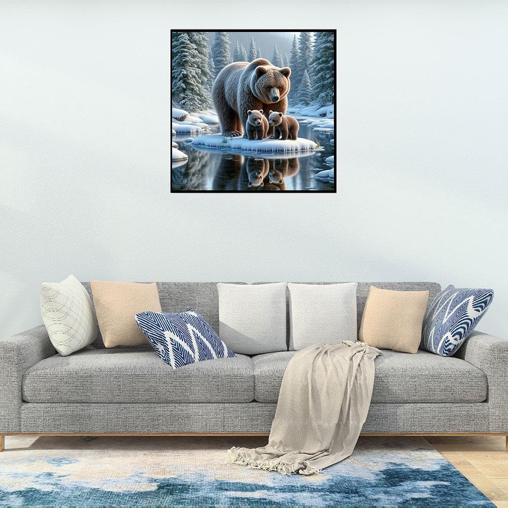 KTHOFCY 5D DIY Diamond Painting Kits for Adults, Bear Family in Snowy Full Drill Embroidery Cross Stitch Crystal Rhinestone Paintings Pictures Arts Wall Decor Painting Dots Kits 11.8X11.8 inch KTHOFCY