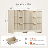 Amada Modern 6 Drawer Dresser, Fluted Wood Chest of Drawers with Rounded Corners, Pre-Installed Drawer Slides, Dresser TV Stand and Storage Organizer for Bedroom, Hallway, Natural Oak AMADA HOMEFURNISHING