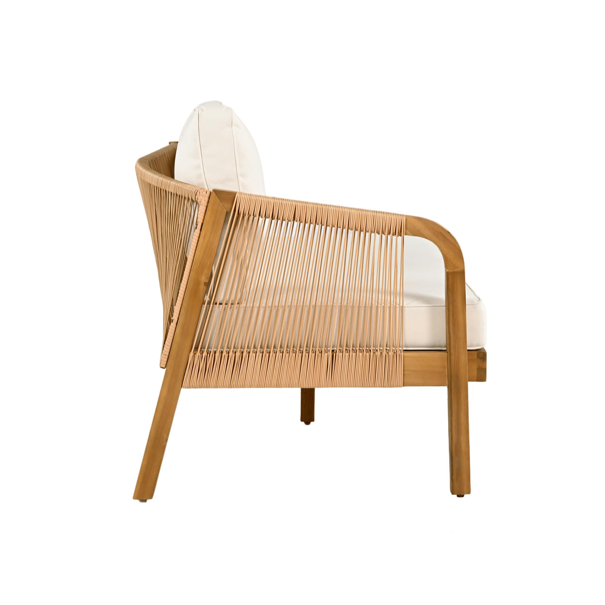 Merax 4-Pieces Outdoor Acacia Wood Patio Sectional Sofa Set, L Shape Couch with Coffee Table, Deep Seating with Soft Cushion, for Garden, Teak+ Beige Merax