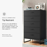 Signature Design by Ashley Socalle Casual Contemporary Chest of Drawers with Dark Pewter Hardware and Metal Legs, 5 Drawers, Wood, 50.67" High, Matte Black Signature Design by Ashley
