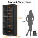 Jartoil Display Cabinet with Glass Doors & Lights, 5-Tier LED Storage Curio Cabinet, Trophy Display, Lighted Display Bookcase for Home Office, Black Jartoil