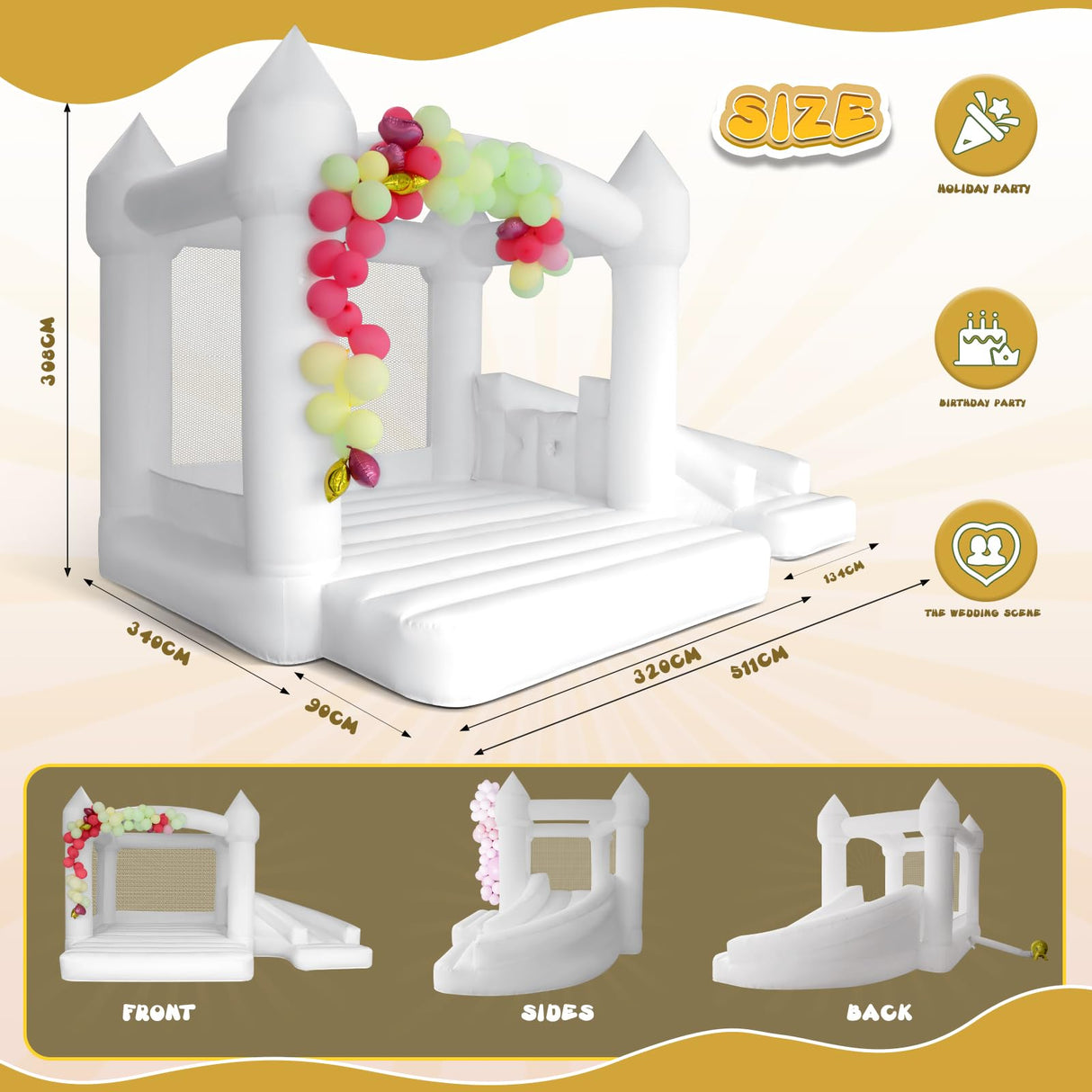 AKSPORT White Bounce House Inflatable Jumping Castle with Slide & Air Blower for Kids, Wedding & Birthday Parties, 17 * 11 * 10FT AKSPORT
