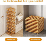 YYW Bamboo Shoe Rack for Entryway,Installation-Free and Foldable Vertical Shoe Storage Organizer,Free Standing Shoe Racks Shelf Closet Shoe Organizer for Living Room (Tawny-3 Layers) YYW