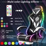 HOFFREE Gaming Chair with Massage and LED Lights Ergonomic Video Game Chairs with Footrest High Back Reclining Computer Chair with Adjustable Lumbar Support White and Black HOFFREE