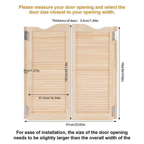Undercat Swinging Door Cafe Doors Pine Wood Partition Door Saloon Doors Two-Way Double Doors for Hallway Porch Kitchen Bar Pub Entrance Partition, 35.83 * 42.13 in, Wood Color Undercat
