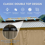 12’ x 20’ Hardtop Gazebo Outdoor Aluminum Wood Grain Gazebos with Galvanized Steel Double Canopy for Patios Deck Backyard,Curtains&Netting by domi outdoor living domi outdoor living