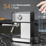 AMZCHEF Espresso Machine with 20 Bar, Professional Espresso Maker with Milk Cream/Steam Stick, Compact Stainless Steel Coffee Machines, 34oz Household Detachable Water tank, Gift for Dad or Mom AMZCHEF