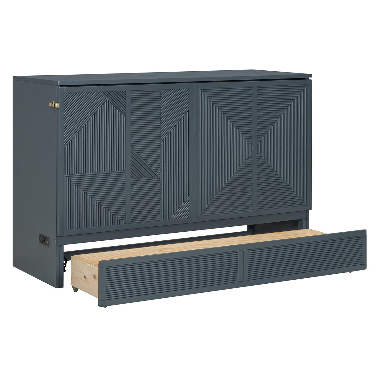 Tdewlye Queen Size Murphy Bed Wall Bed with Built-in USB Charging Ports & Drawer,Mobile Cabinet Murphy Chest Bed Wooden Space-Saving Folding Murphy Bed for Bedroom Guest Room (Gray-@LI) Tdewlye