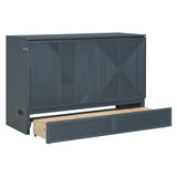 Tdewlye Queen Size Murphy Bed Wall Bed with Built-in USB Charging Ports & Drawer,Mobile Cabinet Murphy Chest Bed Wooden Space-Saving Folding Murphy Bed for Bedroom Guest Room (Gray-@LI) Tdewlye