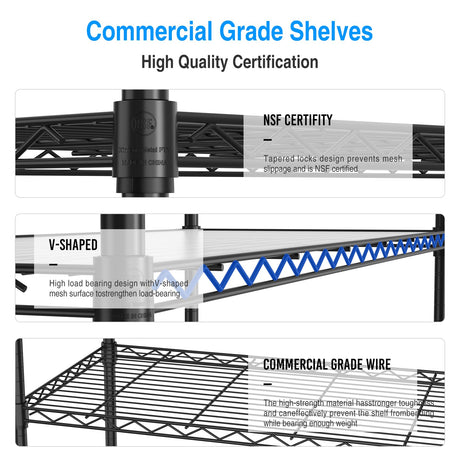 pouseayar Black NSF 3 Tier Metal Shelf Wire Shelving Unit, 1050lbs Heavy Duty Adjustable Storage Rack with Shelf Liners for Closet Kitchen Garage Basement Commercial Shelving - 48" H x 48" L x 18" D pouseayar