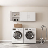 JPND Laundry Wall Cabinet, 54"W x 12"D x 20"H Wooden Wall Mounted Storage Cabinet, 3 Door Cabinet with Soft Close and Metal Handle and Adjustable Shelf, for Kitchen, Garage, Laundry, Bathroom, White JPND