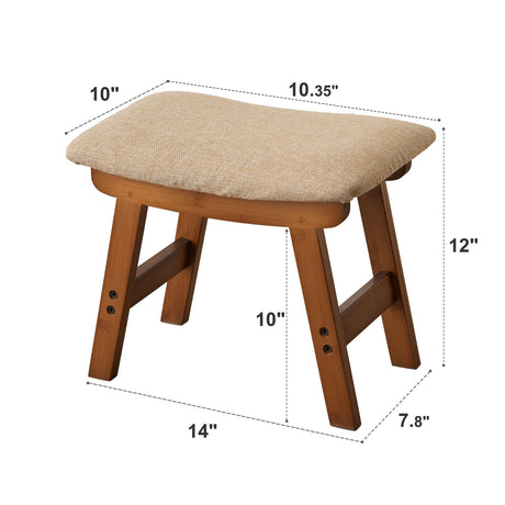Foot Stool,Ottoman and Footstool,Small Sofa Foot Rest,Bamboo Foot Stool Under Desk,Extra Seating for Living Room, Bedroom and Kitchen (Brown Stool Legs - Beige Surface) Kitsanery