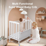 Flwrgirl Baby Bassinets Bedside Sleeper - Pine Wood Bassinet Bedside Sleeper,6 Heights Bedside Bassinet for Baby,Co Sleeper for Baby in Bed with Mattress,Baby Bedside Bassinet Crib,White Flwrgirl