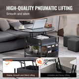 VEVOR Round Lift Top Coffee Table for Living Room, 35.3 in Round Coffee Table with Storage and Hidden Compartment, Circle Coffee Table with LED Light, Black VEVOR