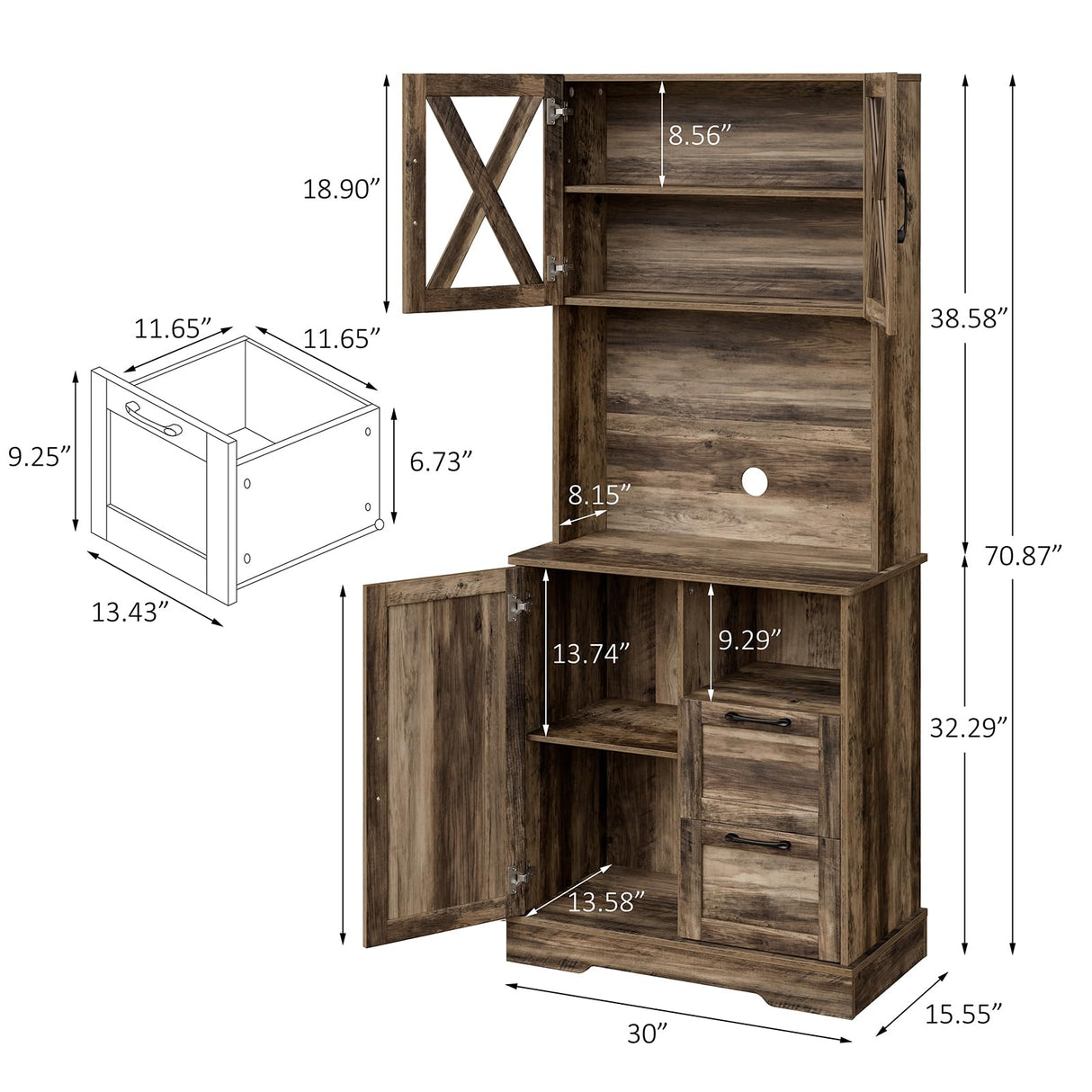 Lomojo Kitchen Storage Cabinet,71" Pantry Cabinet,Coffee Hunth Freestanding Cabinet,Farmhouse Tall Kitchen Cabinet Organizers and Storage with Doors & Adjustable Shelves Rustic Brown Lomojo