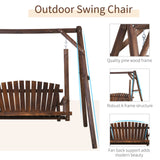 Outsunny 2-Seat Porch Swing with Stand, Wooden Patio Swing Chair Bench, for Garden, Poolside, Backyard, Carbonized Outsunny