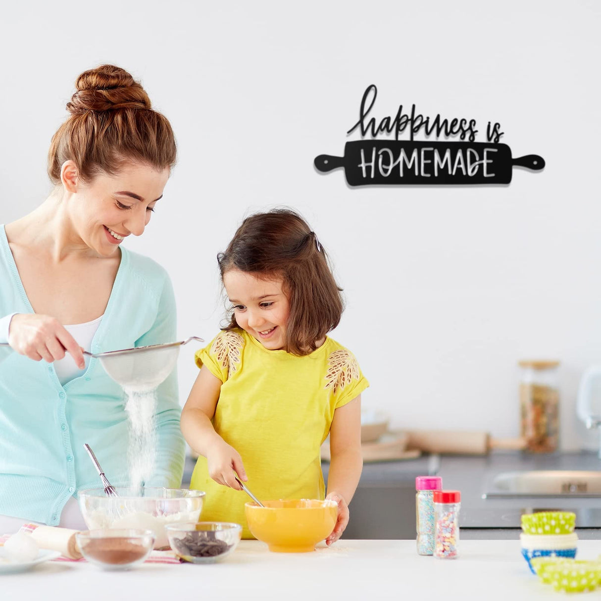 Funrous Kitchen Wall Art Decor Happiness Is Homemade Metal Sign Black Rustic Farmhouse Kitchen Decor Hanging Decorative Signs and Plaques for Home Dining Garden Room 13.8 x 6.3 Inch Funrous