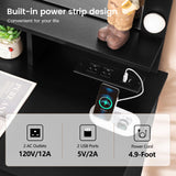 Quimoo Vanity Desk with Mirror and 10 LED Lights, Makeup Vanity with Charging Station and 4 Drawers Chest & Shelves, Vanity Set, Vanity Table with Cushioned Stool, for Bedroom, Black Quimoo