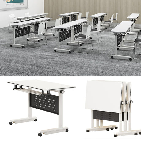 4 Pack Folding Conference Table,Flip Top Mobile Training Table with Fixable Casters and Baffle Plate,Fold Up Meeting Table for Office,Meeting Room,Classroom (140 * 60 * 75cm) Generic