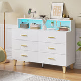 knoworld White 6 Drawer Dresser for Bedroom, Chest of Drawers with LED Light and Power Outlet, Tall Wide Dresser for Organizer Cabinet Bedroom,Living Room,Hallway, Entryway, Bedroom knoworld