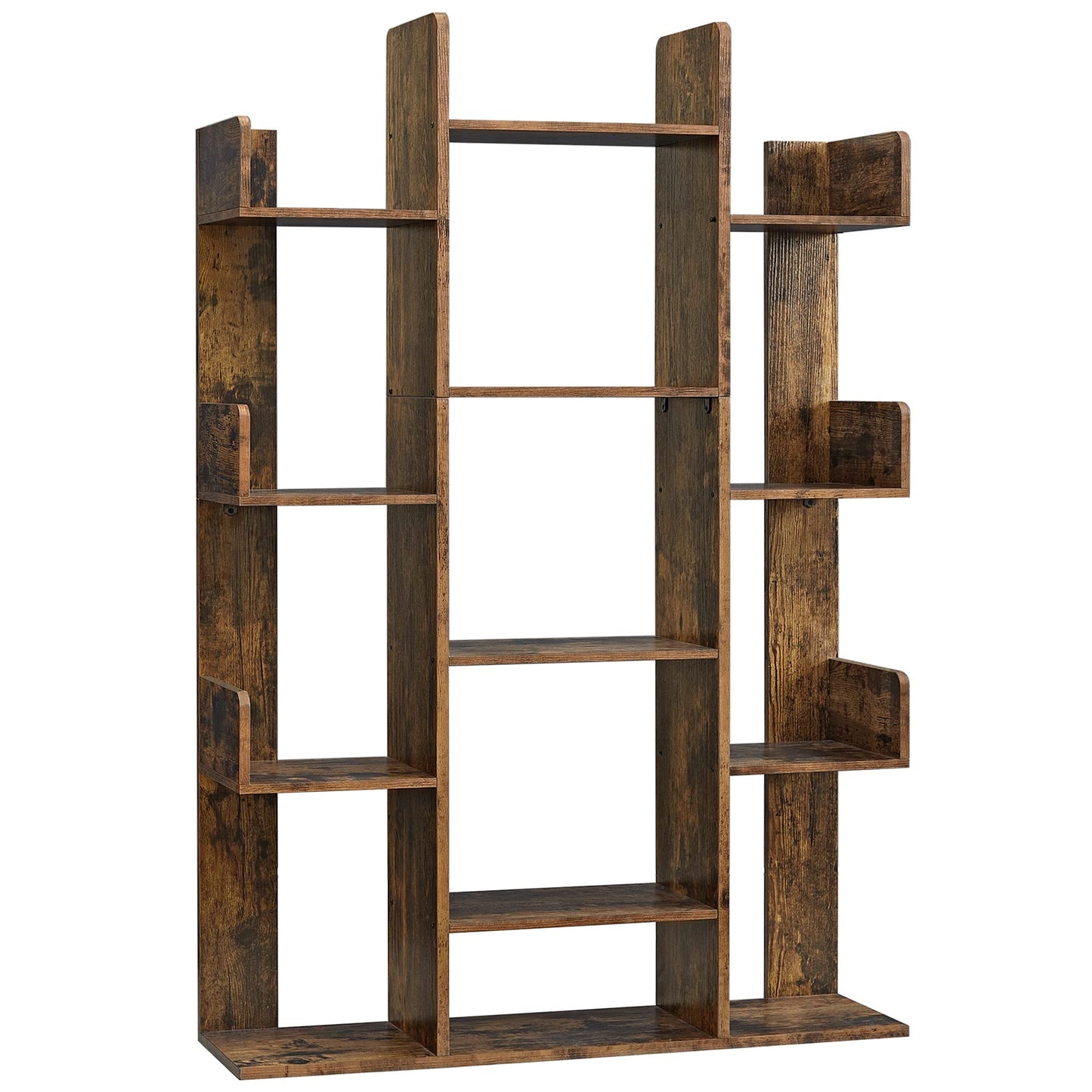 VASAGLE Tree-Shaped Bookshelf with 13 Shelves in Rustic Brown - WoodArtSupply