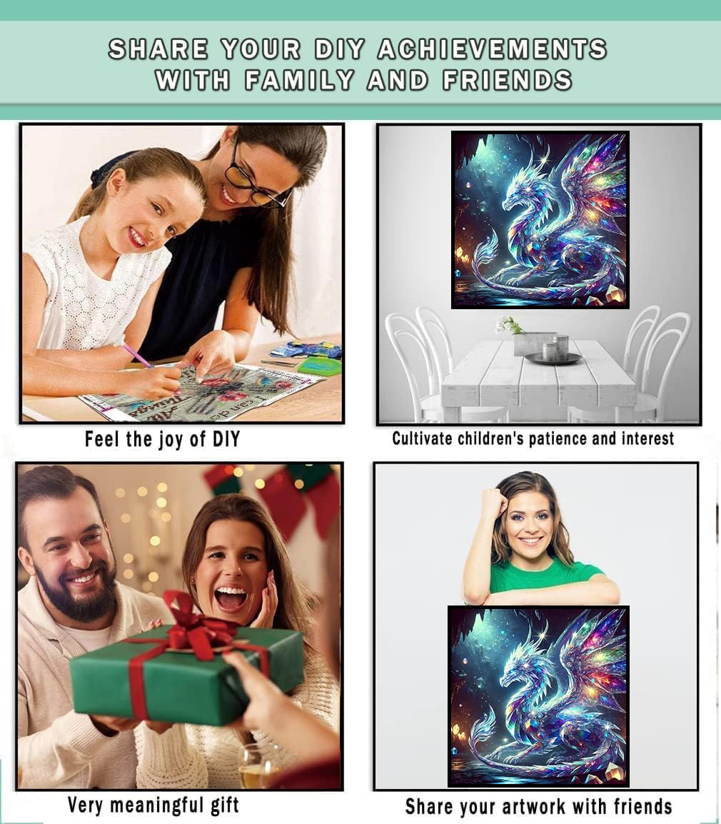 Lophomie Diamond Art Kits for Adults, 5D DIY Dragon Diamond Painting Kits for Adults Beginners, Diamond Dots Kits Gem Arts Crafts for Home Wall Decor 14x14 Inch Lophomie