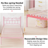 Merronix Twin Bed Frames with Headboard, Elegant Metal Pink Bed Frame for Kids Girls, Modern Heavy Duty Twin Size Platform Bed - No Box Spring Needed, 11.2 Inches Height Underneath Storage Merronix