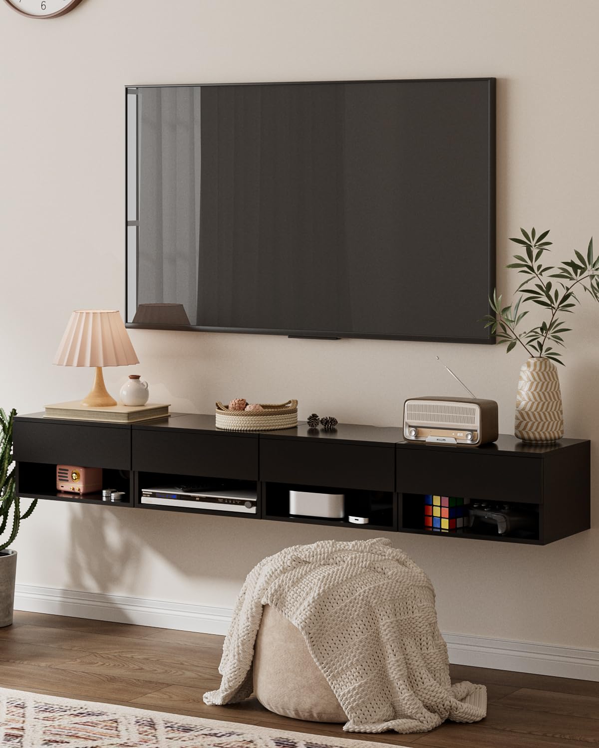 Floating Nightstand, Small Modern Floating Nightstand with Drawer, Floating Shelves for Bedroom, Bathroom (Black) Aienvey