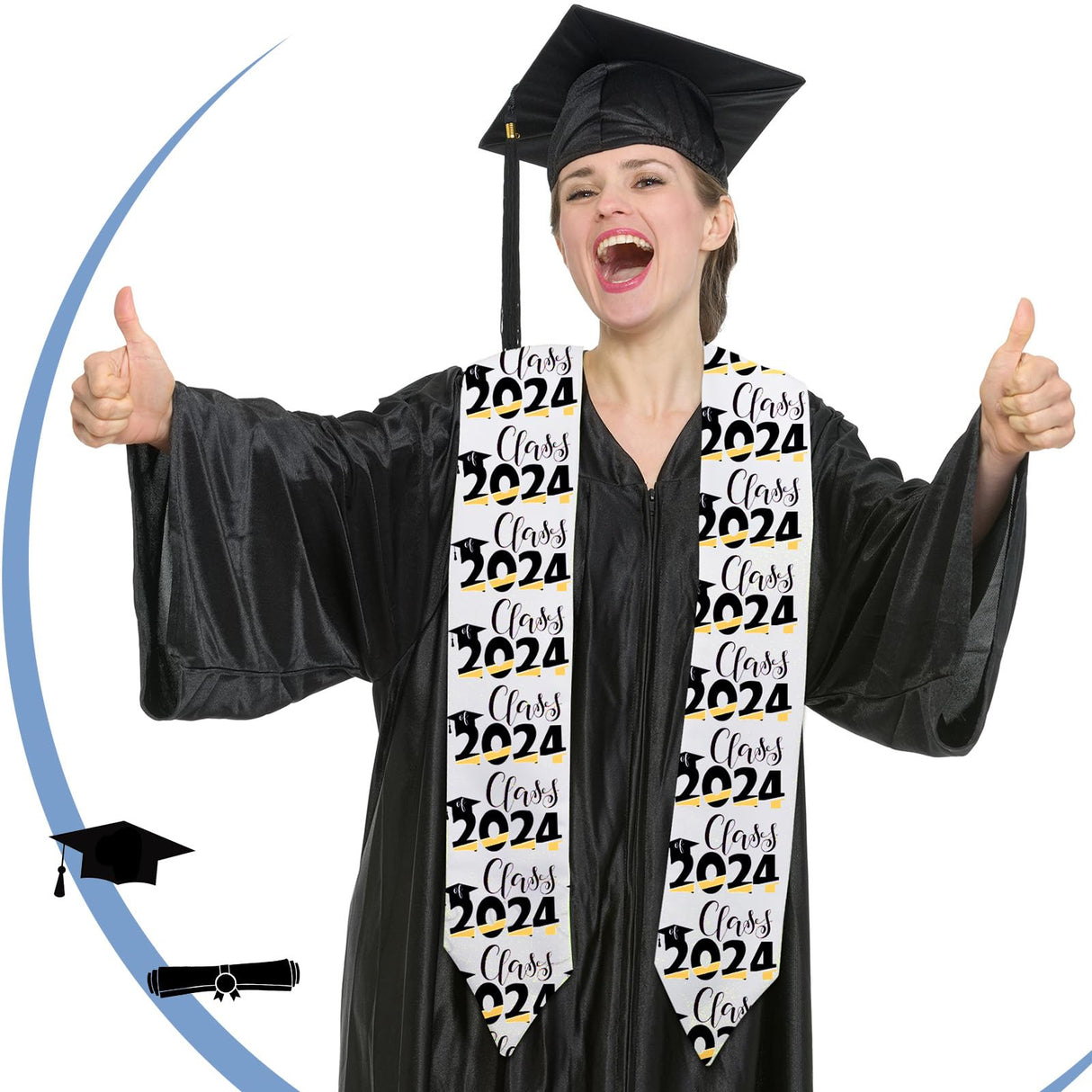 Coume 2024 Sublimation Graduation Stole Sash Blank Plain Graduation Sash Unisex Adult Graduation Party Stole(White) Coume