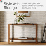 Modern Farmhouse Entryway Table - Skinny Console Table with Storage & Metal Details – Behind Couch Sofa Table - Small Hallway Table - Wood Entry Table - Industrial Farmhouse Decor (Medium Oak Finish) Stead