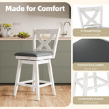 Swivel Bar Stools Set of 2, Swivel Barstools with Solid Footrest & Faux Leather Upholstered Seat, Island Chairs with Back for Kitchen, Dining Room (Antique White) (24-inch) Buytime