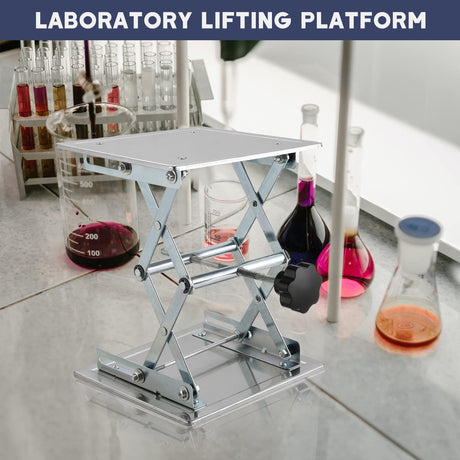 FLKQC Lift Table Lab Stand Lifter, Scissor Lifting Jack Platform 8"X 8", Stainless Steel Laboratory Support Jack Platform with Black Hand Wheel, Expandable 85mm to 280mm FLKQC