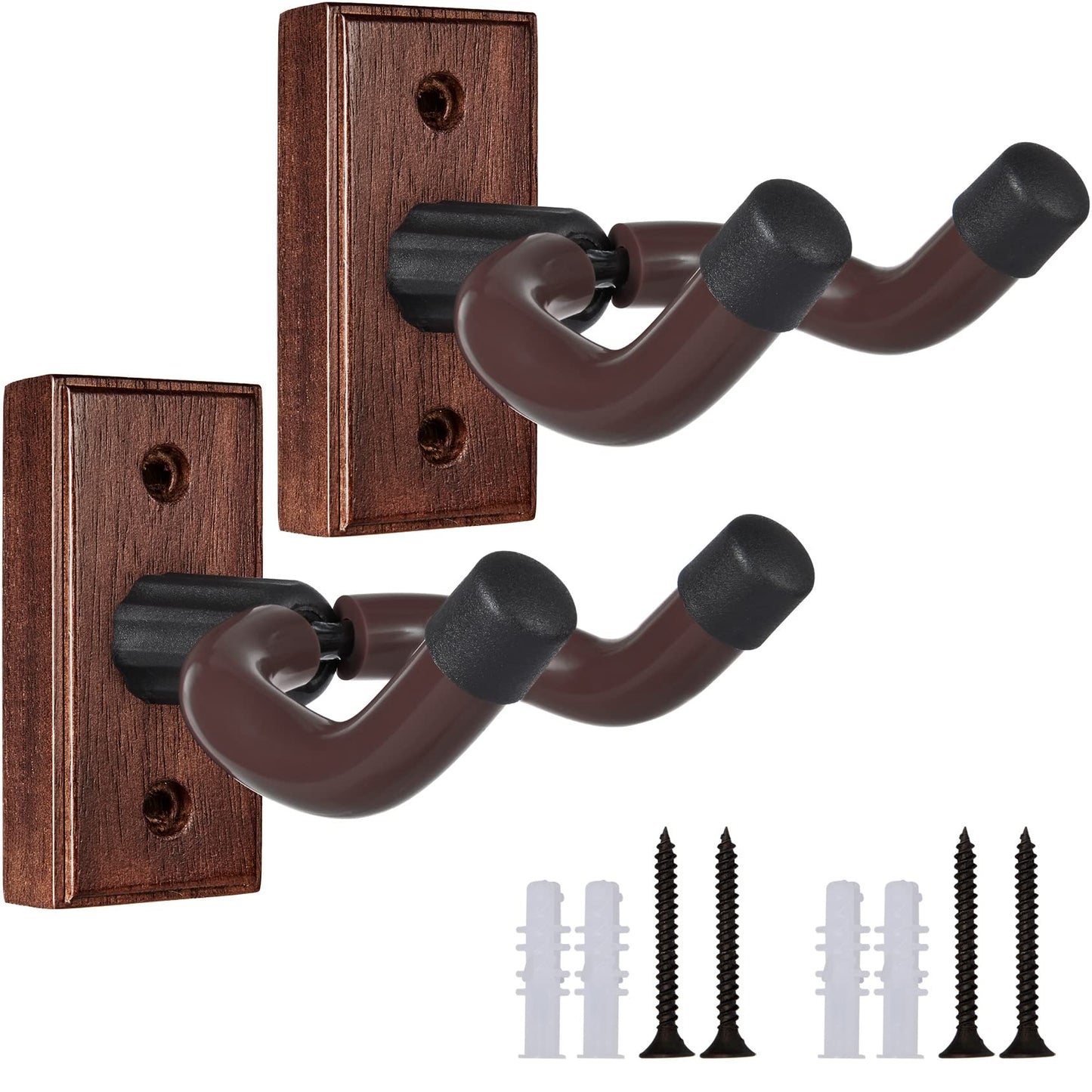 Guitar Wall Mount 2 Pack Wood Guitar Hanger for Safe Storage and Display Sturdy Wall Hanger for Acoustic Electric Guitar Bass Banjo Mandolin - WoodArtSupply