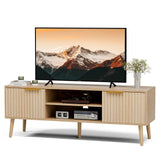 TV Stand for Living Room, Modern Entertainment Center for 55/60/65 inch TVs, Media Consol with Fluted Door Cabinets and Open Shelves, for Bedroom, Oak LCRBOL