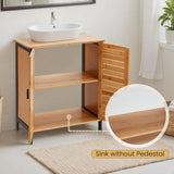 Danrelax 24" Bamboo Pedestal Under Sink Storage Vanity Cabinet, Solid Waterproof Sliding Door Bathroom Organizer with Adjustable Shelf, Modern Bathroom Furniture(Top Cutout, Not for Floor Drain) Danrelax