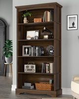 TVU 5-Tier Wooden Bookshelf, 65 Inch Tall Bookshelf with Storage, Floor Standing Modern Style Display Bookcase for Living Room, Office, Study Room, Entryway, Brown TVU