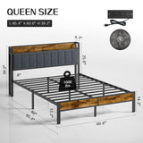 Queen Bed Frame with Headboard, Metal Platform Bed with Smart LED Lights and USB Charging Station, Easy Assembly, No Box Spring Needed Liians