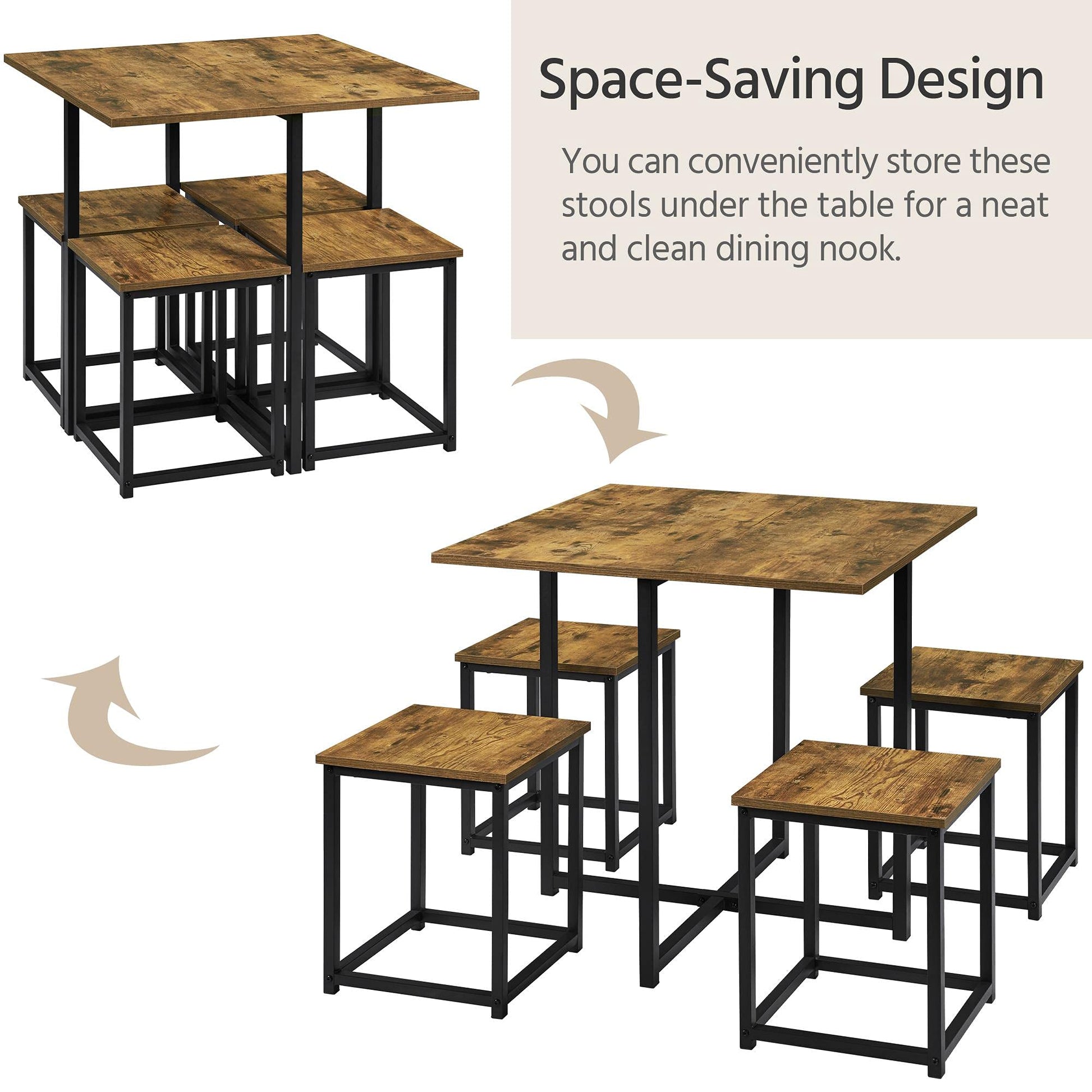 Yaheetech 5 Piece Dining Table & Chair Set - Compact Dining Table Sets Small Kitchen Table with 4 Stools for Dining Room Small Space -Rustic Brown - WoodArtSupply