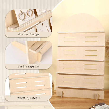 DoubleFill 5 Tier Wooden Earring Display Stand Jewelry Display Rack with Adjustable Height for Retail Storage(Wood Color) DoubleFill