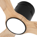 OUATER Wood Flush Mount Ceiling Fan with Light,52 inch Low Profile Modern Ceiling Fans for Outdoor/Patios/Bedroom/Office,3 color light,6 Speed,DC Motor,Wood and Modern Matte Black OUATER