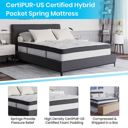 Flash Furniture Capri Comfortable Sleep 12" Hybrid Pocket Spring and Foam Mattress, Foam Pocket Spring Hybrid Mattress for Pressure Relief, Queen