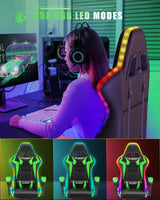Bigzzia RGB Gaming Chair with LED Lights and Ergonomic Computer Chair Reclining PU Leather High Back Video Game Chair with Headrest Adjustable Lumbar Support Linkage Armrest for Adults (Black/Green) Bigzzia